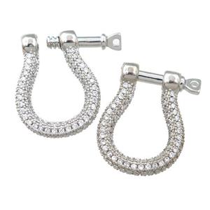 copper clasp pave zircon, platinum plated, approx 16-20mm