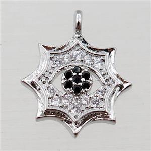 copper cobweb pendant pave zircon, platinum plated, approx 14mm