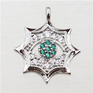 copper cobweb pendant pave zircon, platinum plated, approx 14mm