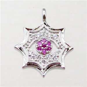 copper cobweb pendant pave zircon, platinum plated, approx 14mm