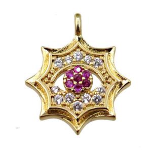 copper cobweb pendant pave zircon, gold plated, approx 14mm