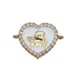 copper heart connector with angel, enameled, gold plated, approx 13mm