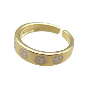 Copper Rings with enameling smileface, gold plated, approx 5.5mm, 18mm dia