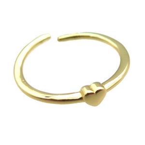 adjustable copper ring with heart, gold plated, approx 18mm dia