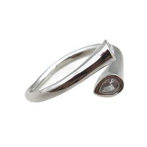 adjustable copper ring pave zircon, platinum plated, approx 18mm dia