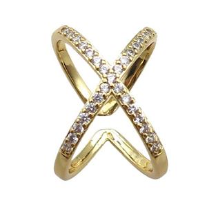 adjustable copper ring pave zircon, gold plated, approx 16-20mm, 18mm dia