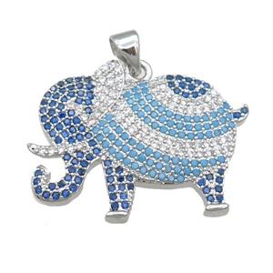 copper elephant pendant pave zircon, platinum plated, approx 20-28mm