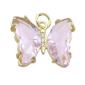 lt.pink Crystal Glass Butterfly Pendant, gold plated, approx 15-18mm