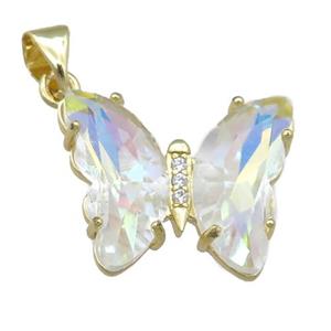 clear AB-color Crystal Glass Butterfly Pendant, gold plated, approx 15-18mm