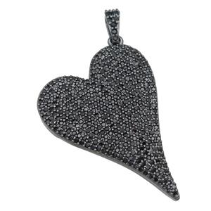 copper heart pendant pave zircon, black plated, approx 30-40mm