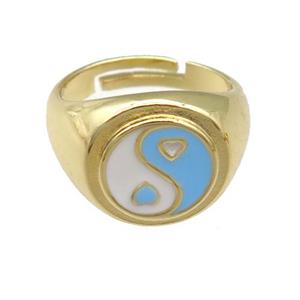 copper Rings with enamel taichi, adjustable, gold plated, approx 12mm, 17mm dia