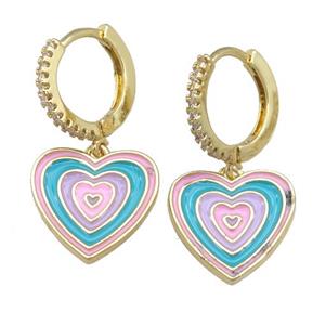 copper Hoop Earring with Enamel Heart, gold plated, approx 14mm, 13mm dia