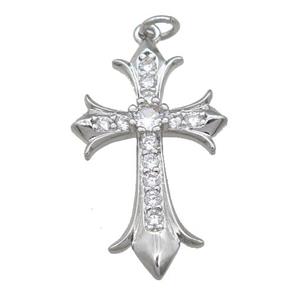 copper cross pendant pave zircon, platinum plated, approx 18-30mm