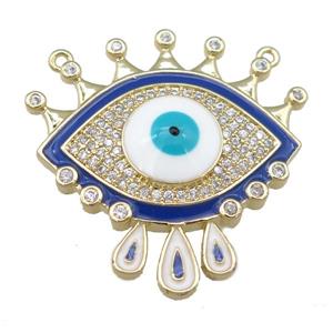 copper Evil Eye pendant pave zircon, enamel, gold plated, approx 29mm