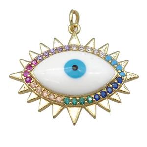 copper Evil Eye pendant pave zircon, enamel, gold plated, approx 23-30mm