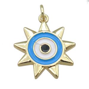 copper Sun eye pendant, enamel, gold plated, approx 18mm