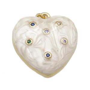 copper heart pendant with enamel pearlized resin, gold plated, approx 21mm