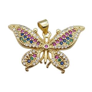 copper butterfly pendant pave zircon, gold plated, approx 20-30mm