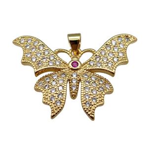 copper butterfly pendant pave zircon, gold plated, approx 25-32mm