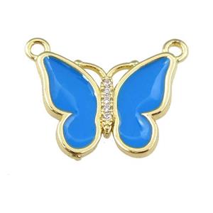 copper butterfly pendant with blue enamel, gold plated, approx 16-20mm