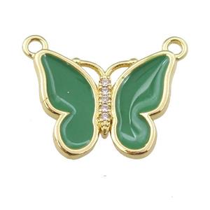 copper butterfly pendant with green enamel, gold plated, approx 16-20mm