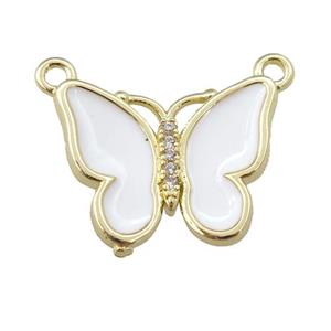 copper butterfly pendant with white enamel, gold plated, approx 16-20mm