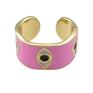 copper Ring with pink enamel, evil eye, gold plated, approx 10mm, 18mm dia