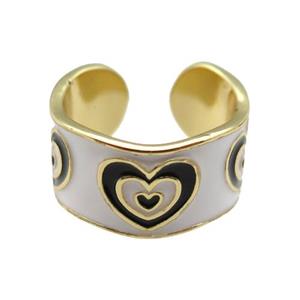 copper Ring with white enamel, heart, gold plated, approx 10mm, 18mm dia