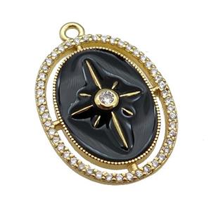 copper northStar pendant paved zircon with black enamel, gold plated, approx 18-23mm