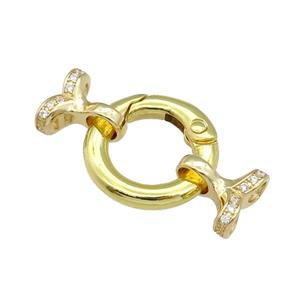 copper Clasp paved zircon, gold plated, approx 20mm 6-12mm, 4mm hole