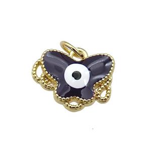 copper Butterfly pendant with darkpurple enamel, evil eye, gold plated, approx 12-15mm