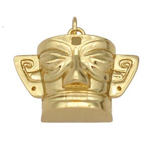 copper Sanxingdui Face Charm pendant, gold plated, approx 13-21mm