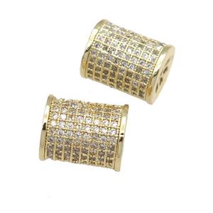 copper tube beads paved zircon, gold plated, approx 8-10mm