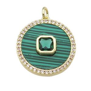 copper circle pendant pave Malachite, green zircon, gold plated, approx 20mm dia