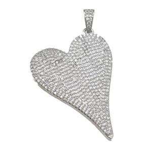 copper Heart pendant paved zircon, platinum plated, approx 30-40mm