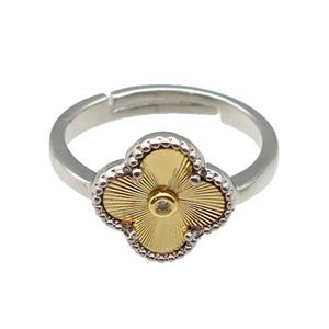 copper Clover Ring, adjustable, platinum plated, approx 12mm, 18mm dia