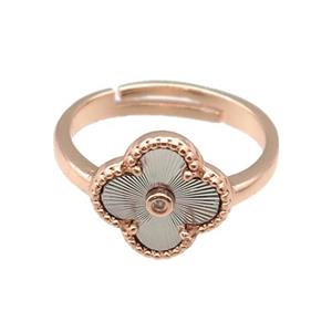 copper Clover Ring, adjustable, rose gold, approx 12mm, 18mm dia