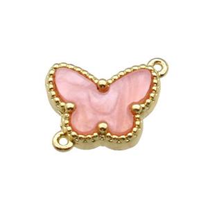 copper Butterfly connector pave pink shell, gold plated, approx 9-12mm