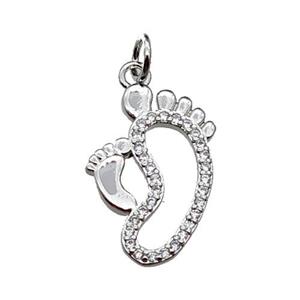 copper babyfeet pendant pave zircon, platinum plated, approx 13-19mm