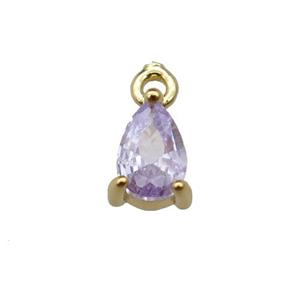 copper teardrop pendant pave purple zircon, gold plated, approx 5-7mm