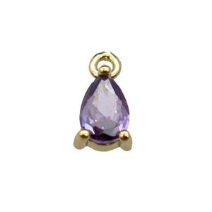 copper teardrop pendant pave purple zircon, gold plated, approx 5-7mm