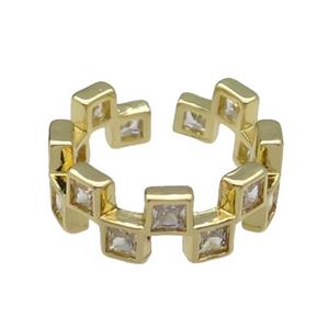 copper Ring pave zircon gold plated, approx 8mm, 18mm dia