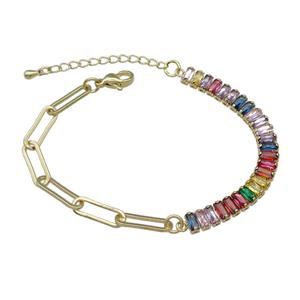 Copper Bracelet Pave Multicolor Zircon Gold Plated, approx 6-70mm, 5-15mm, 17-21cm length