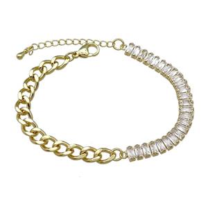 Copper Bracelet Pave Zircon Gold Plated, approx 6-70mm, 6.5mm, 17-21cm length