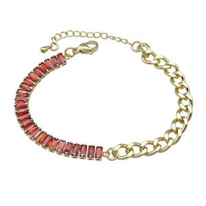 Copper Bracelet Pave Orange Zircon Gold Plated, approx 6-70mm, 6.5mm, 17-21cm length