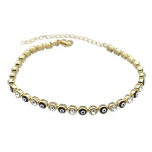 Copper Black Enamel Evil Eye Bracelet Pave Zircon Gold Plated, approx 4.5mm, 16-21cm length