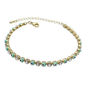 Copper Green Enamel Evil Eye Bracelet Pave Zircon Gold Plated, approx 4.5mm, 16-21cm length