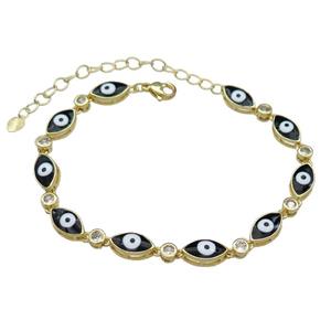 Copper Black Enamel Evil Eye Bracelet Pave Zircon Gold Plated, approx 6.5-12mm, 18-25cm length