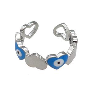 Copper Heart Ring Blue Enamel Evil Eye Platinum Plated, approx 6mm, 18mm dia