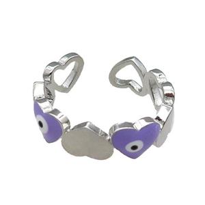 Copper Heart Ring Lavender Enamel Evil Eye Platinum Plated, approx 6mm, 18mm dia